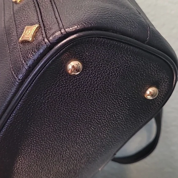 Authentic MCM Mini Leather Handbag with gold studs, vintage